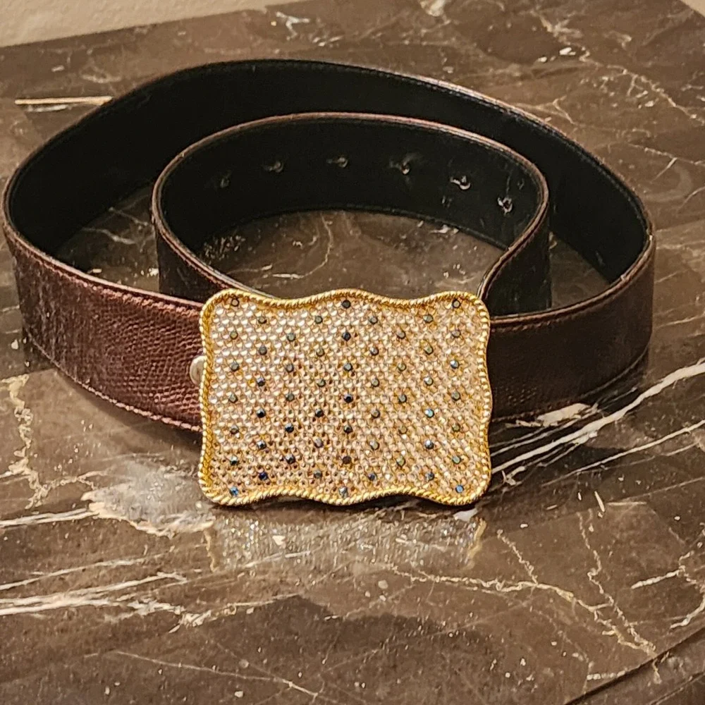 Ladies Bronze Belt With Rhinestone Buckle